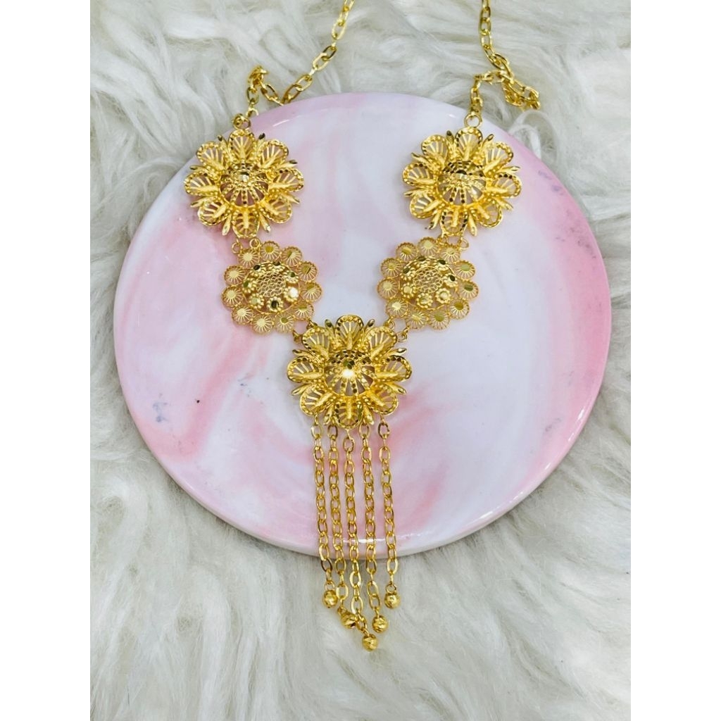 kalung fancy bunga bunga kerawang borobudur rumbai emas asli kadar 700