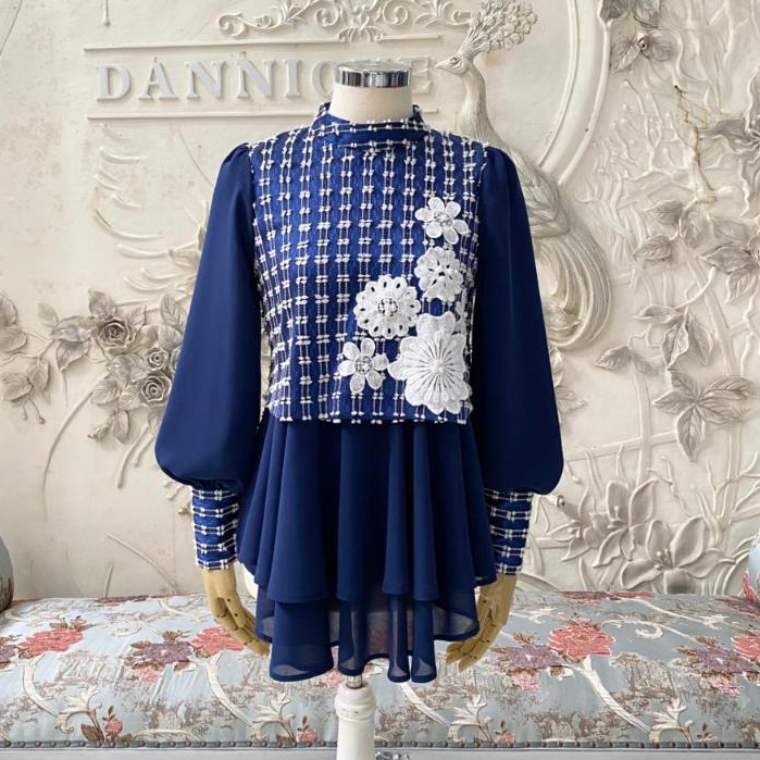 Blouse Ruffle Tenun Garut Biru