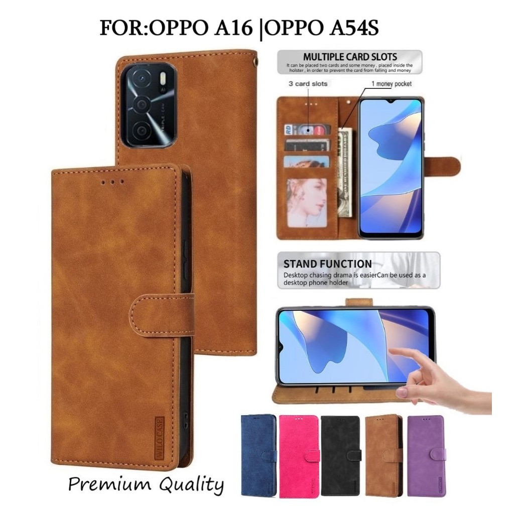 Premium Quality Wilo Case Oppo A16 | A54S Flip Case Wallet Luxury Style With Card Slot