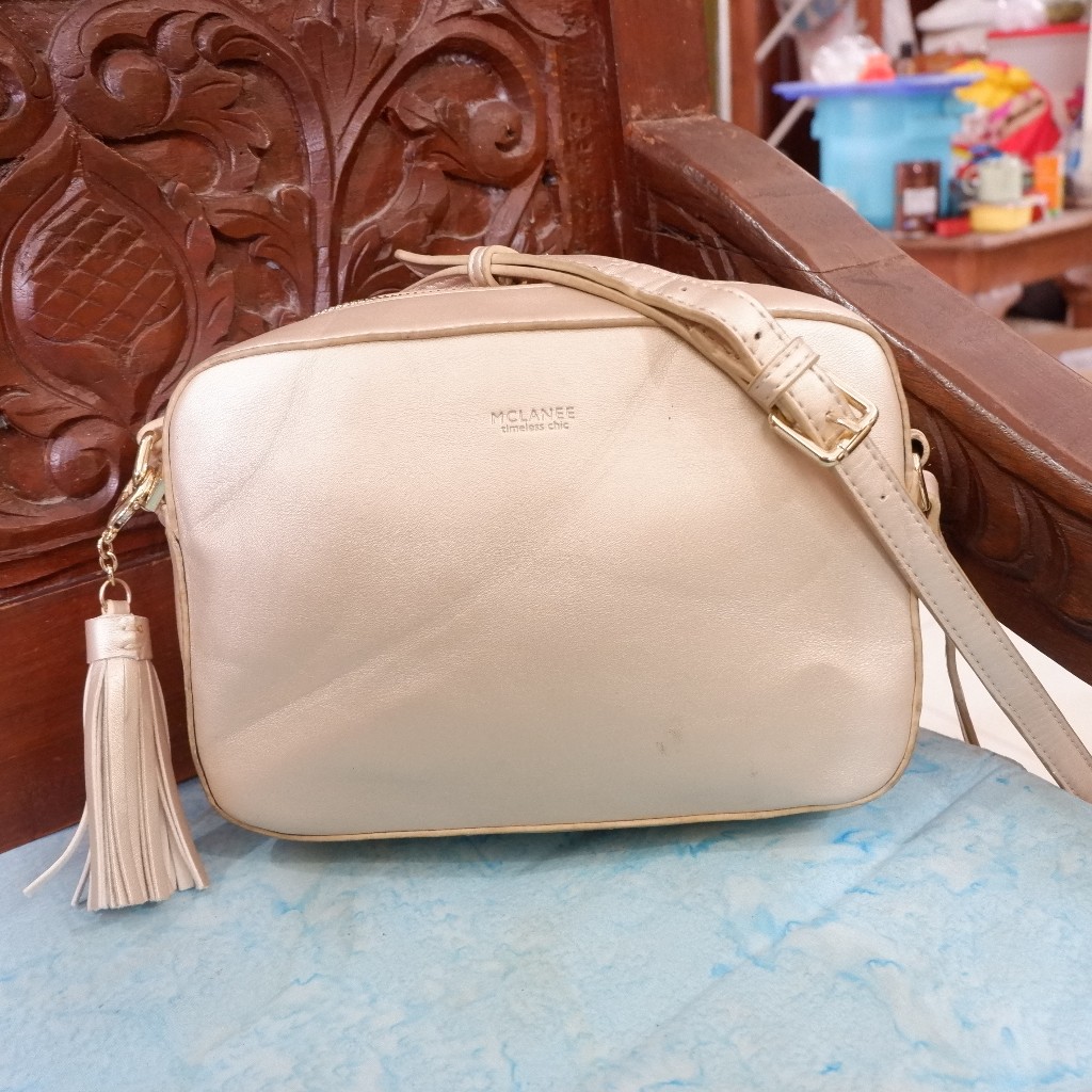 Pl Sling bag camera bag mclanee pu leather warna chrome lengkap gantungan kunci