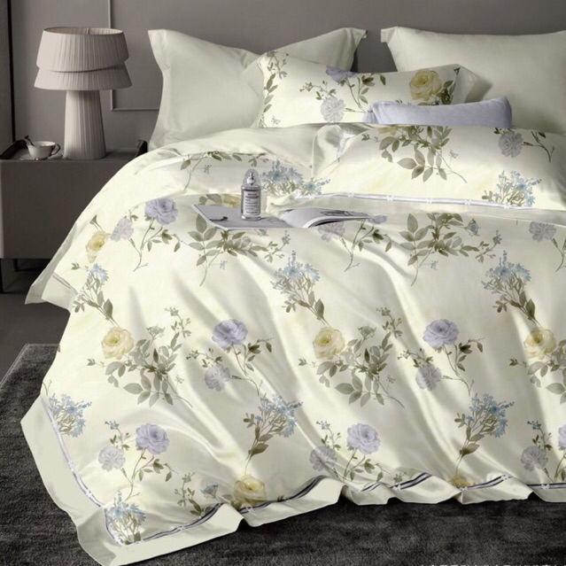 Biosibedding Sprei Bedcover Sutra Organik Motif Bunga Abu - Sprei Custom Size Duvet Cover Quilt Cove