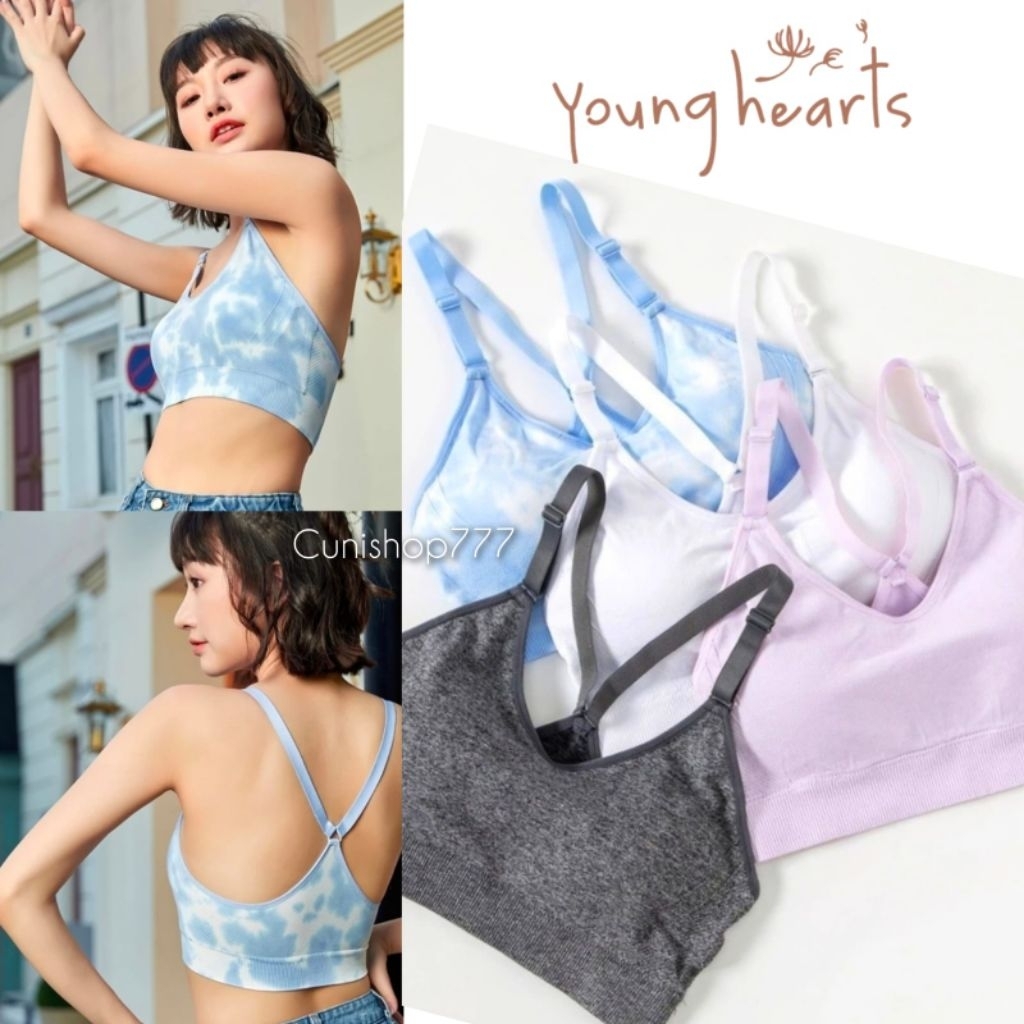 BRA YOUNG HEARTS SPORT SEAMLESS M XL TANPA KAWAT FULL CUO WIRELESS NON WIRE BH OLAHRAGA HEART WANITA