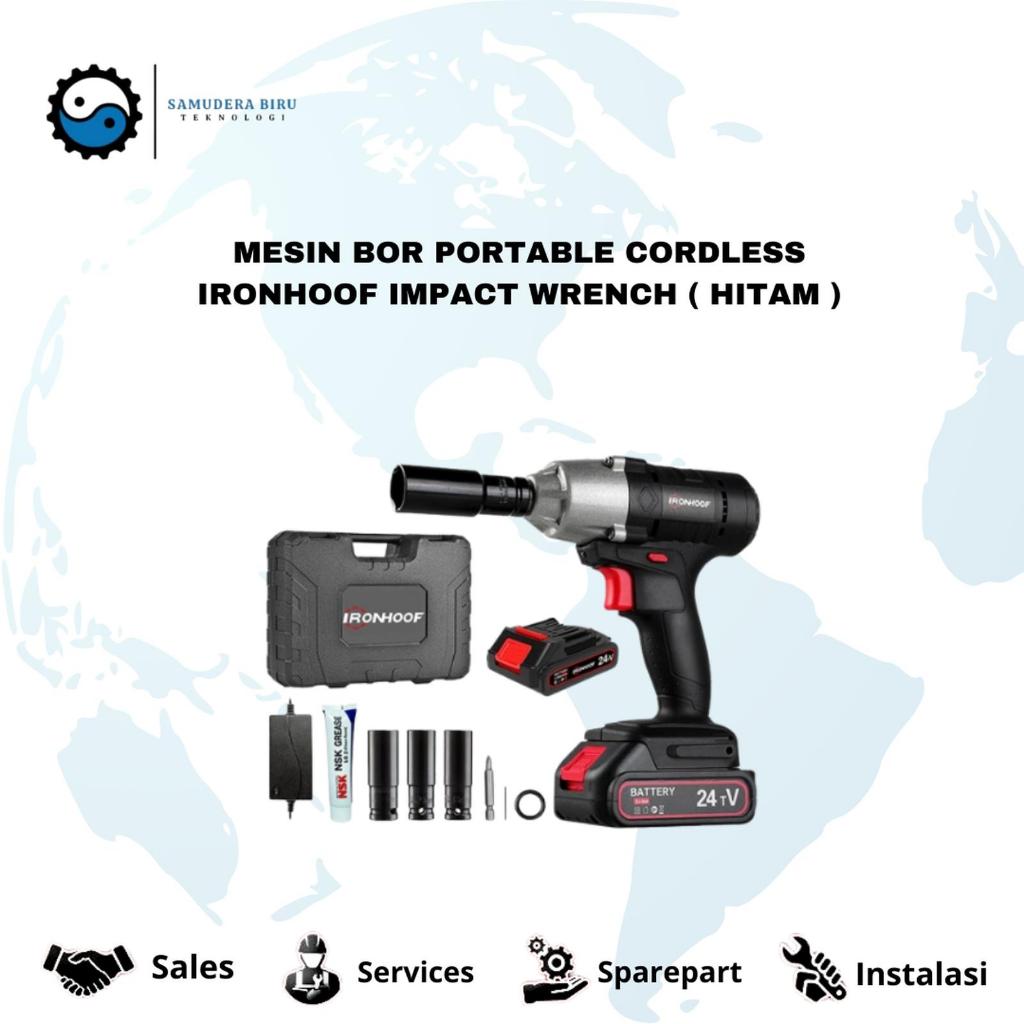 MESIN BOR PORTABLE CORDLESS IRONHOOF IMPACT WRENCH ( HITAM )
