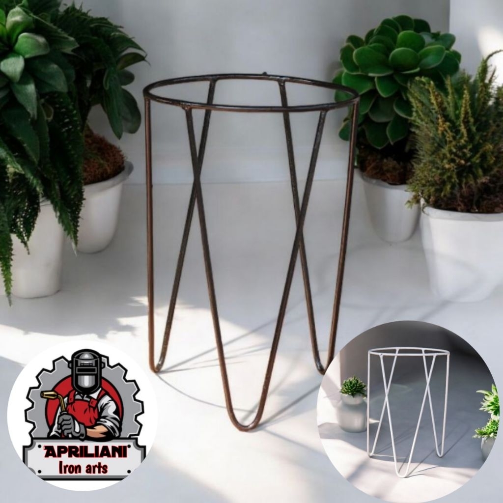 standing pot bunga besi bulat tinggi 30 cm diameter 18 cm