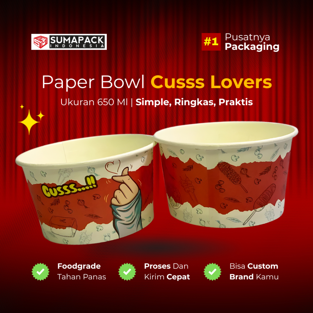 Paper Bowl 650 ml | Rice Bowl | Mangkok Kertas | Motif Cuss