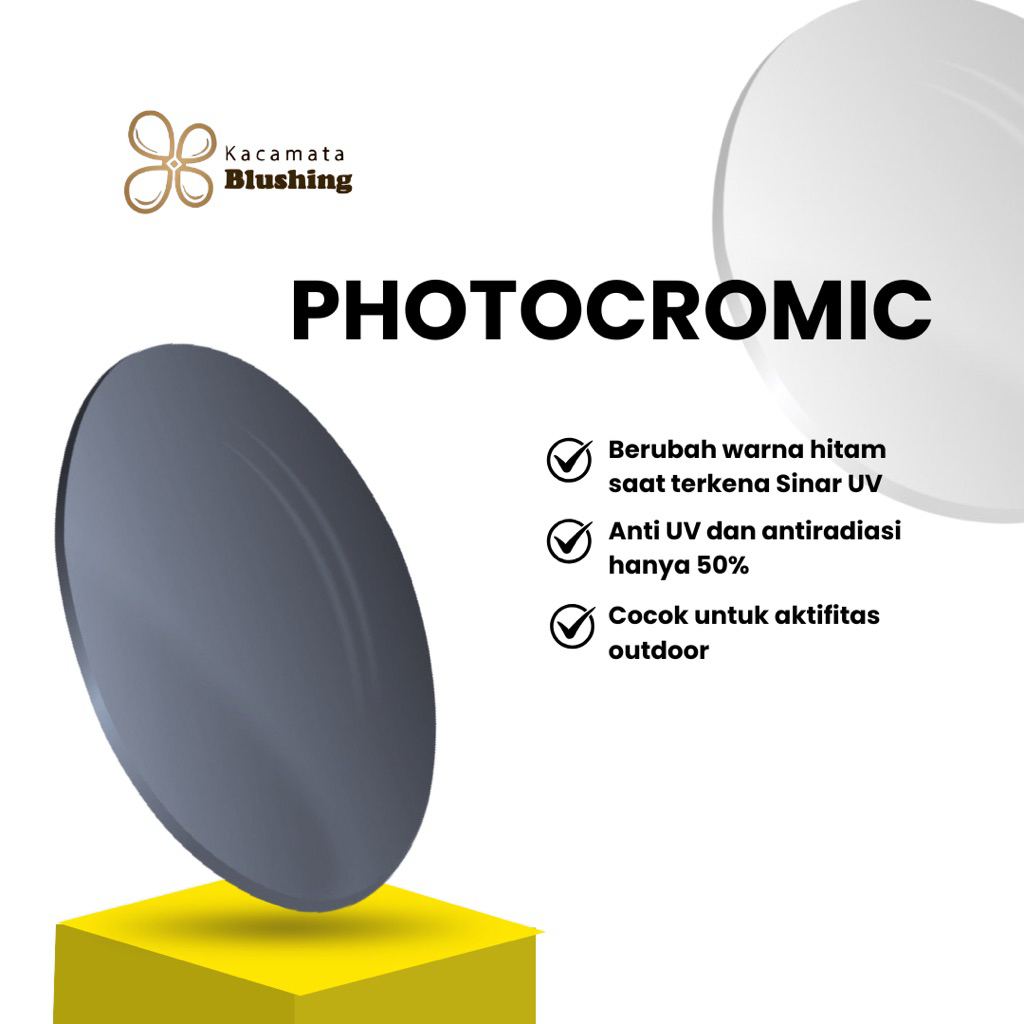 KACAMATA BLUSHING – Lensa Photocromic Minus 3,25 sampai 5,00 Silinder 1,75 Anti UV