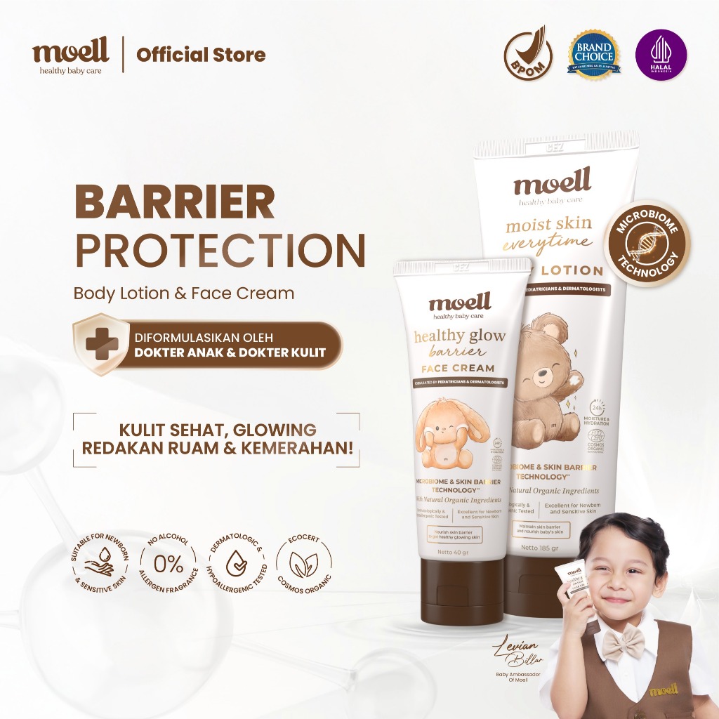 Moell Barrier Protection Body Lotion 185gr & Face Cream 40gr - Body Lotion Kulit Sensitif & Kering -