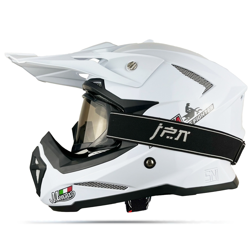 Helm Motor Trail Monsa Cross Solid Anak Sampai Dewasa SNI Paket Goggle Warna Putih