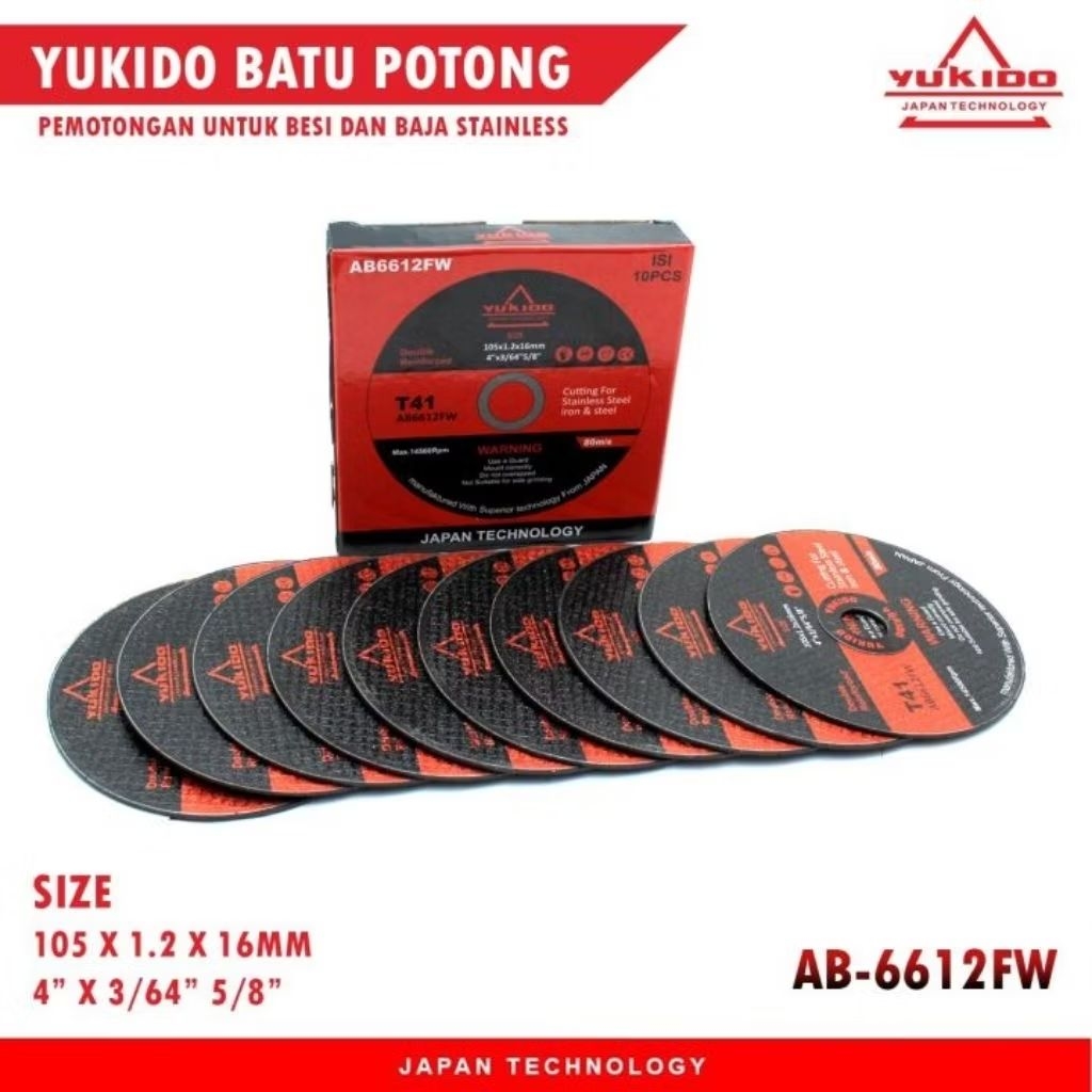 Batu potong 4 inch Yukido / batu gerinda porong 4 inch / yukido cutting wheel 4 inch / mata gerinda