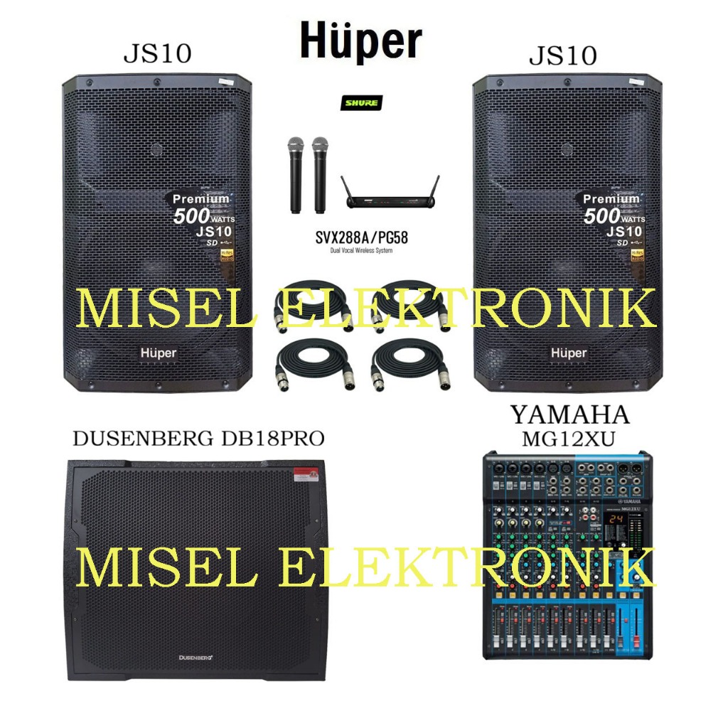 Paket Sound System indoor Speaker 15 Inch Huper JS10 Subwoofer aktif 18 Inch