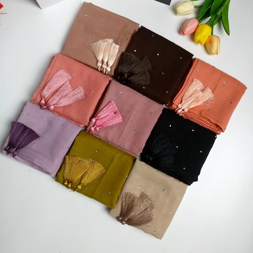 Hijab SegiEmpat Paris Tasel Swarovski || Hijab Paris Tasel