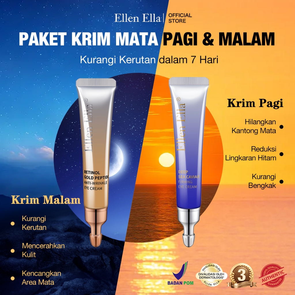 [BPOM] Ellen Ella Krim Mata Pagi & Malam Formula Anti Penuaan Hilangkan Kantung Mata Lingkar Hitam &