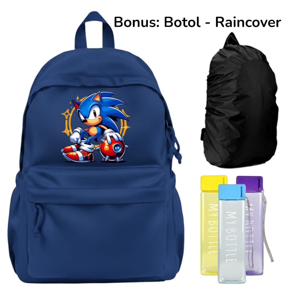 tas sonic - ransel sonic backpack - tas sekolah anak - tas ransel karakter - tas hitam sonic - backp