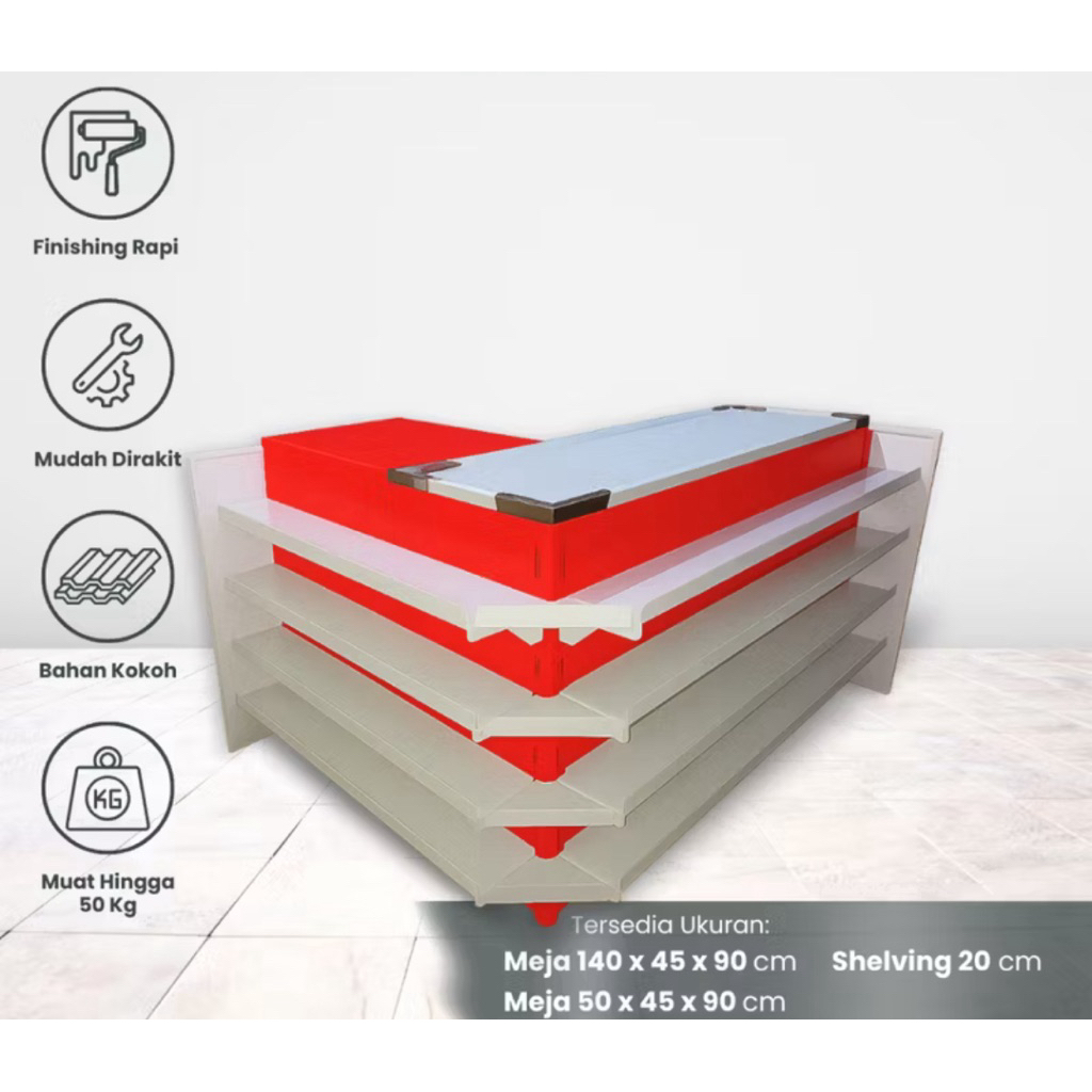 meja kasir L minimarket supermarket toko display anti karat