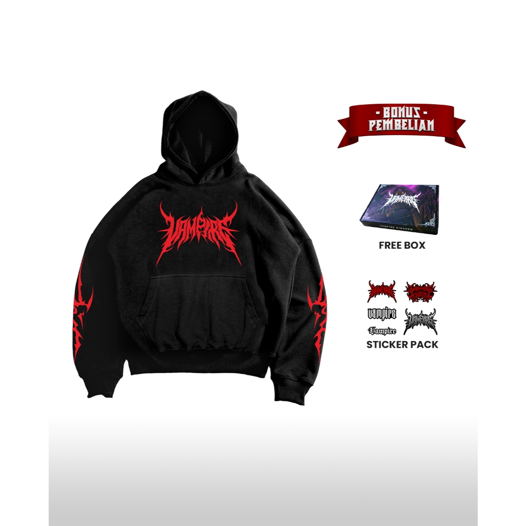 Hoodie Boxy Oversize Pria Wanita Fleece 330 Gsm Corvion Hitam Vampire Kingdom Sweatshirt Jumper Jake