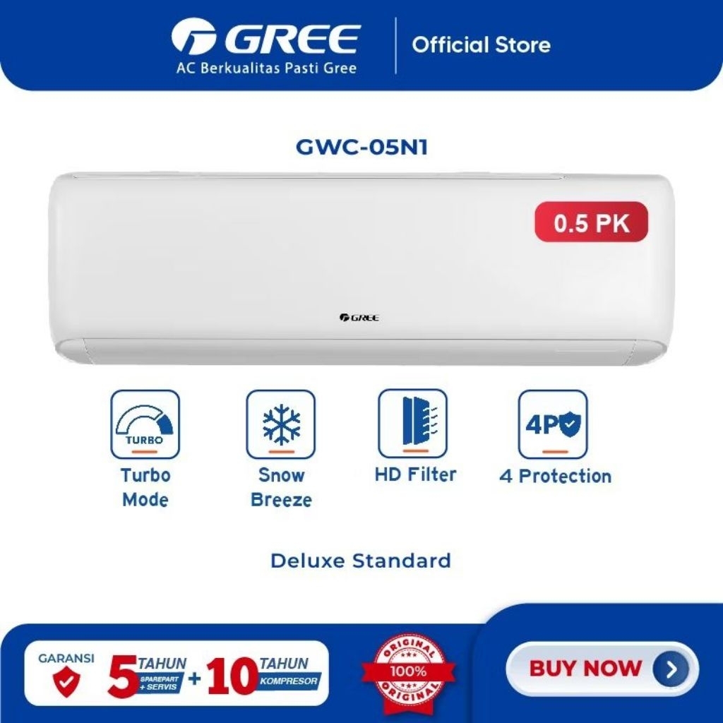 GREE AC DELUXE STANDARD N1 Series -1/2 PK - GWC-05N1/A - KOMPRESSOR BLACK DIAMOND FIN, GWC-05N1 (1/2