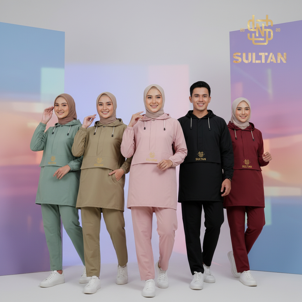 SULTAN Jas Hujan Kanguru Pria Wanita Setelan Baju + Celana Dewasa Cream
