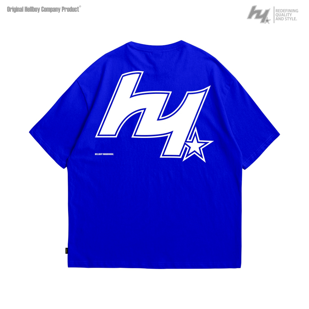 TSHIRT OVERSIZE HELLBOY WARDROBE BASIC LOGO BLUE Kaos Oversize Lengan Pendek Katun 24s Kaos Pria Kao