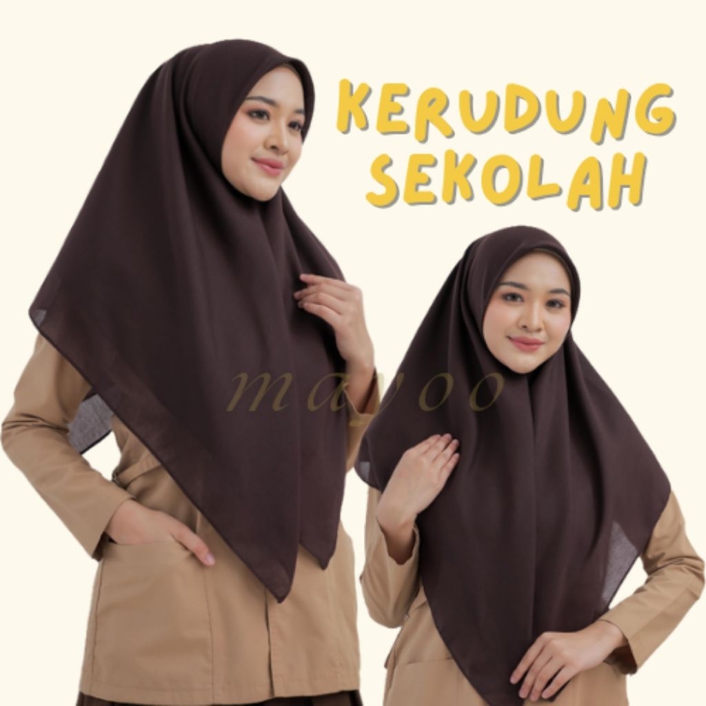 Kerudung Sekolah Coklat Pramuka/ Kerudung Sekolah Segi Empat