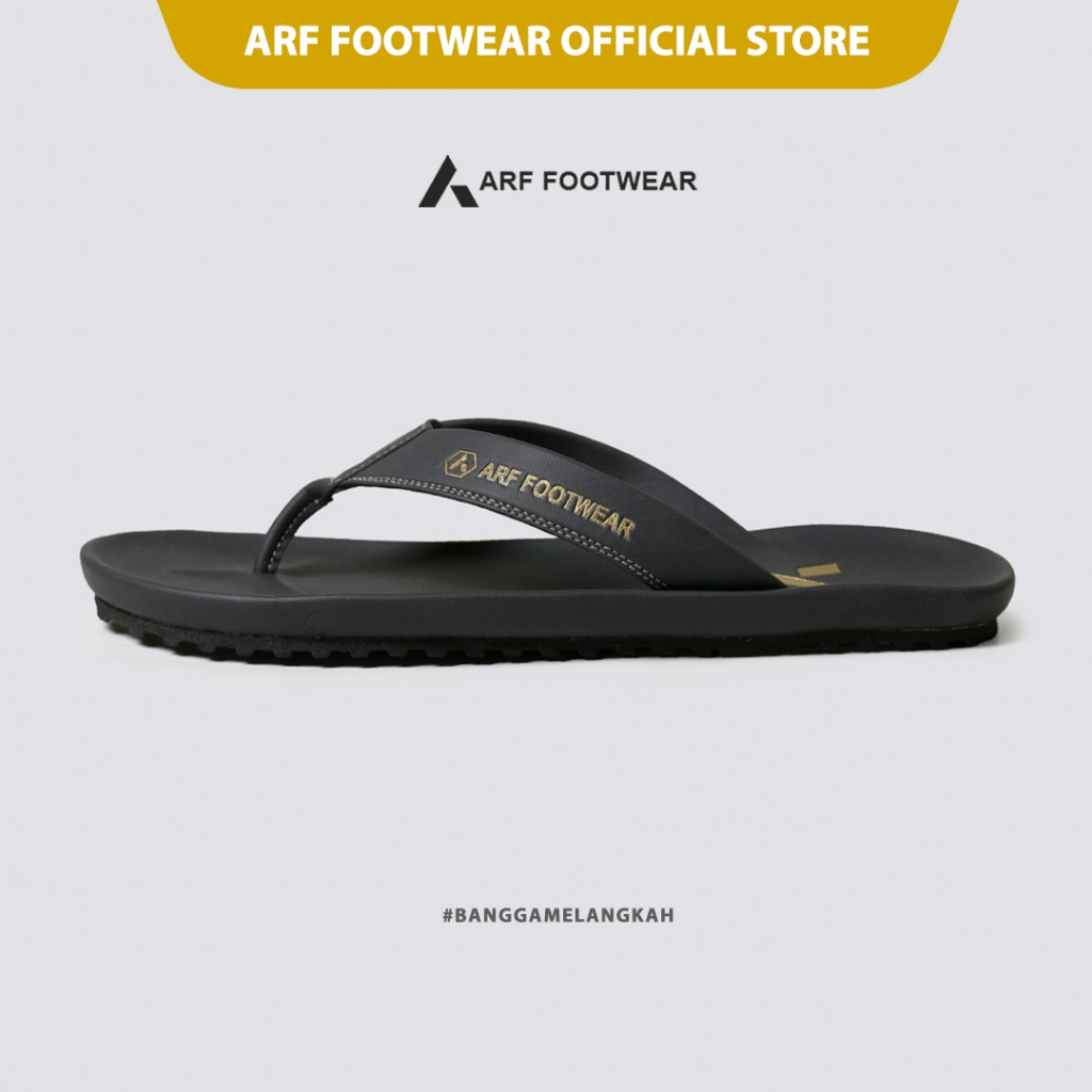 ARF Cappela FullBlack Sandal Jepit Kulit Casual Distro Kekinian Pria Wanita