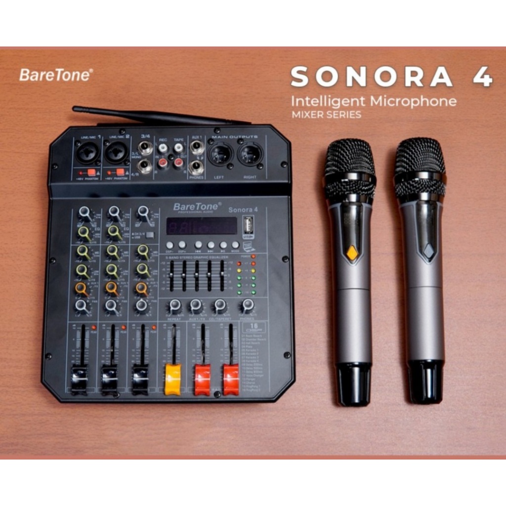Mixer mini BARETONE + MIC WERELES SONORA-4 MIXER KARAOKE BLUETOOTH SISTEM PROFESIONAL SOUND KARAOKE