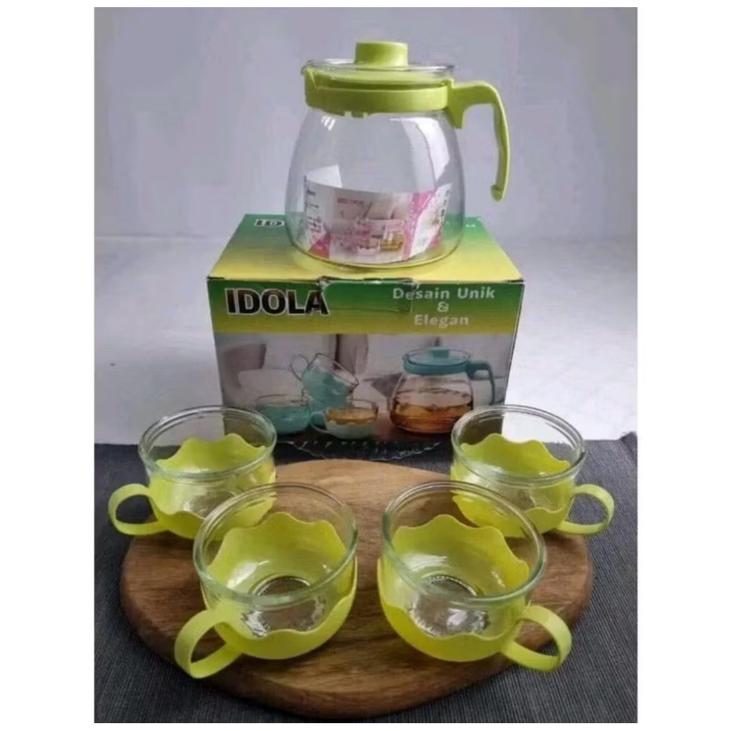 TEAPOT IDOLA HC / TEA POT / TEKO TEH SET ISI 5 / KACA MEREK IDOLA