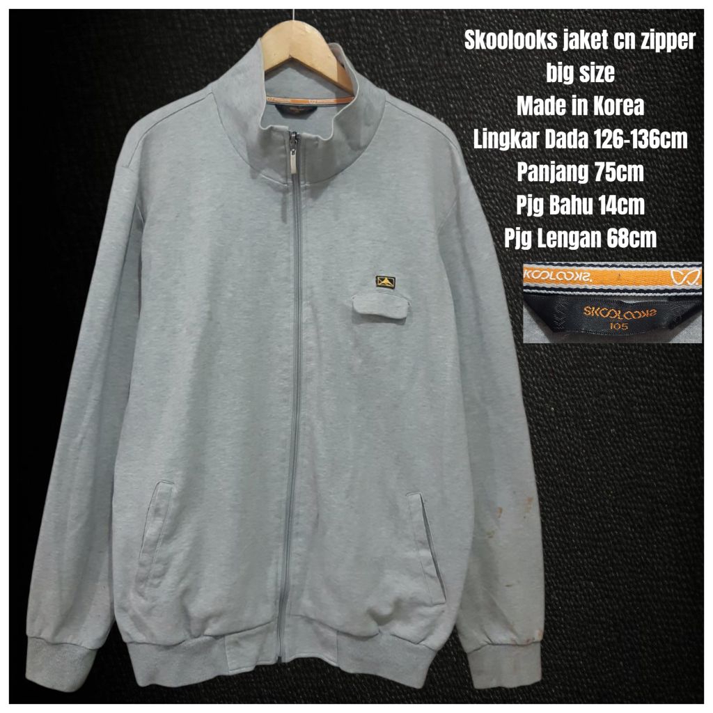 Skoolooks jaket pria cn abu zipper big size