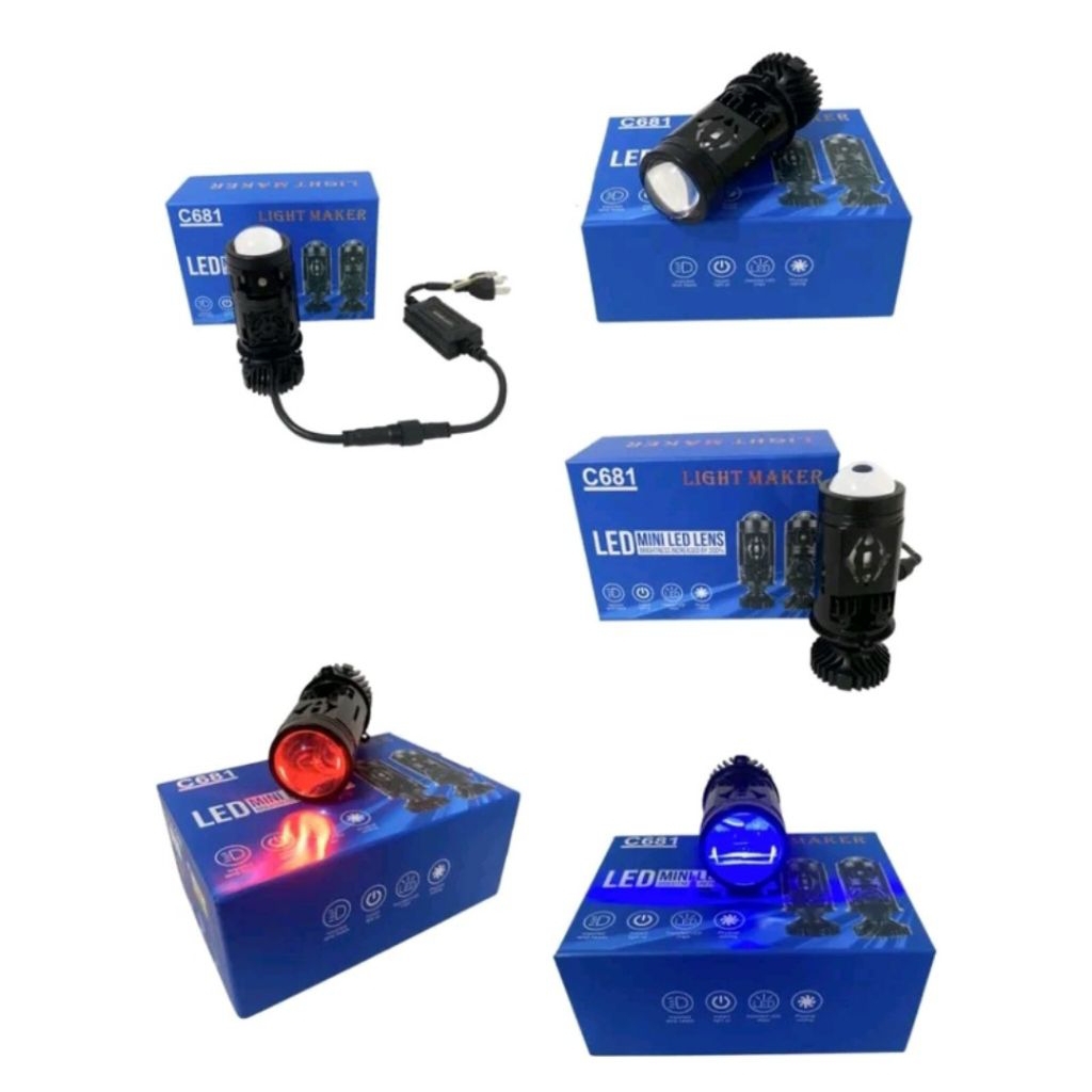 Lampu LED H4 Mini biled H4 mini projector LED H4 selenoid light maker 46 wat  merah