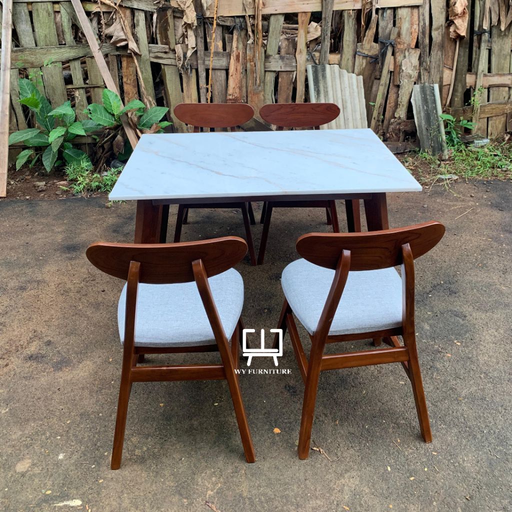 meja makan minimalis kayu jati, meja makan marmer kayu jati, meja makan murah kayu jati