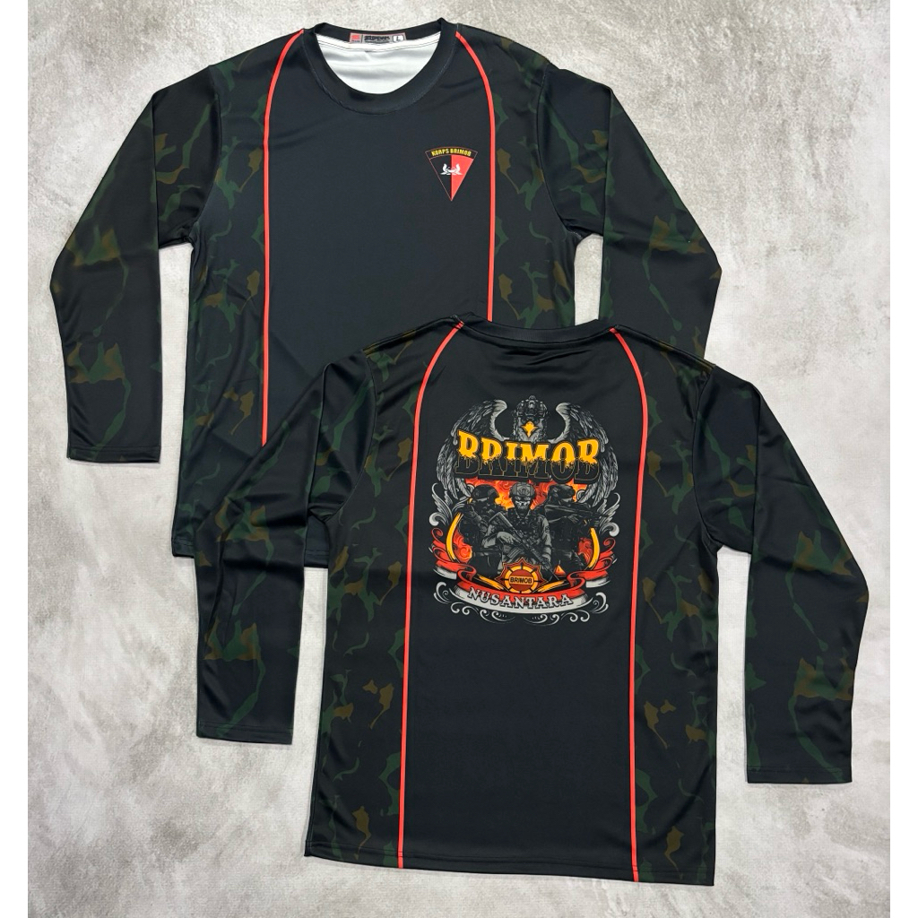 Kaos Jersey Panjang Lis Merah BRIMOB LORENG MULTICAM BLACK/Kaos Dryfit BRIMOB NUSANTARA