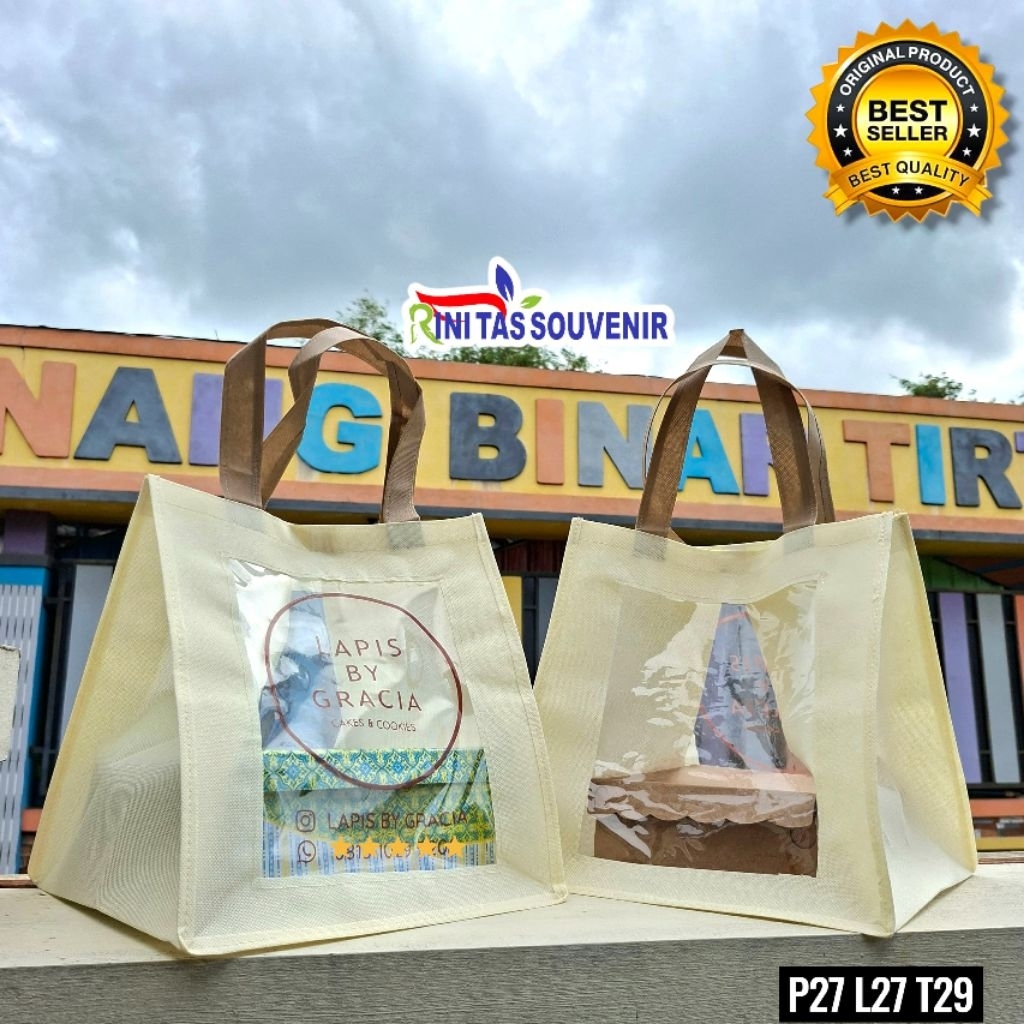 Tas Spunbond 100 GSM Mix Mika 0,20 Bagian Depan Dan Belakang Di bagian Tengah Desain Custom Ukuran C