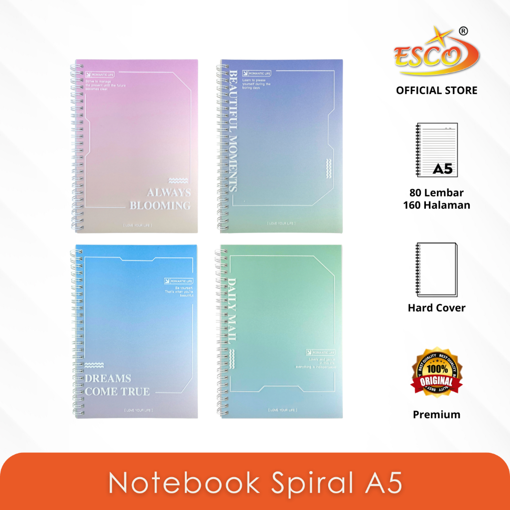 Esco Notebook Spiral A5 - Buku Catatan 70 Lembar Motif Gradient Pastel (A5-020-5)