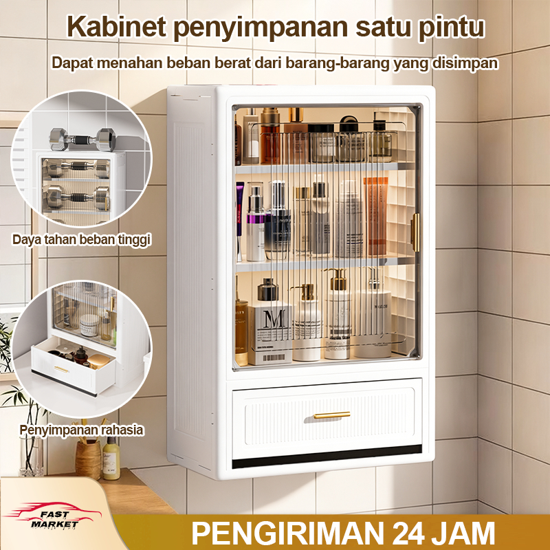 Lemari Penyimpanan Gantung Plastik Tempel Dinding Anti Air Serbaguna Putih