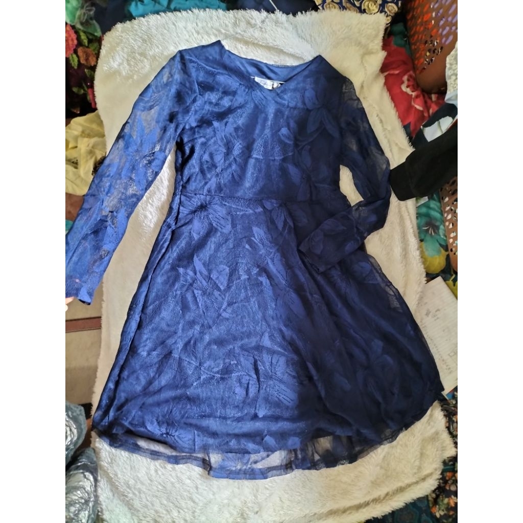dress brokat brukat Lace renda navy flower floral vintage mewah premium elegant korea BKK Bangkok to