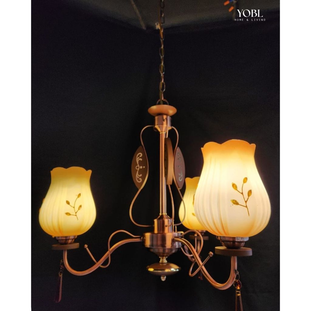 YOBL Lampu Hias Gantung Klasik Body Kayu Hiasan Bunga