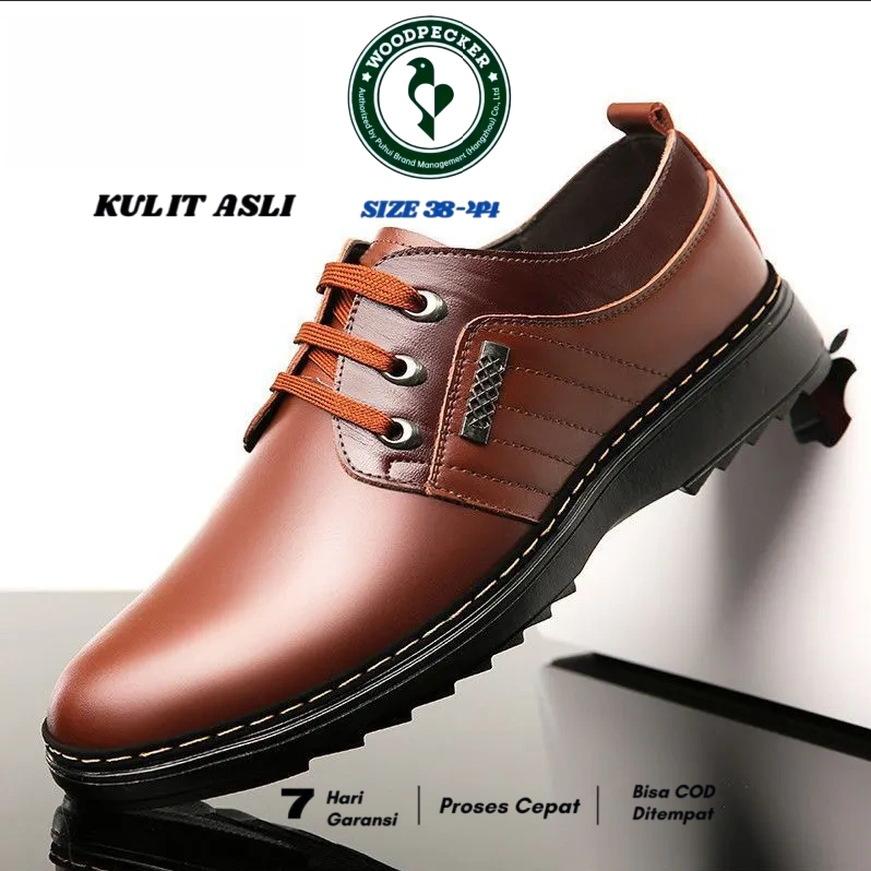 WOODPECKER-Sepatu Kerja Pria Stylish Model Pantofel Casual Modern Premium Kulit Sintetis