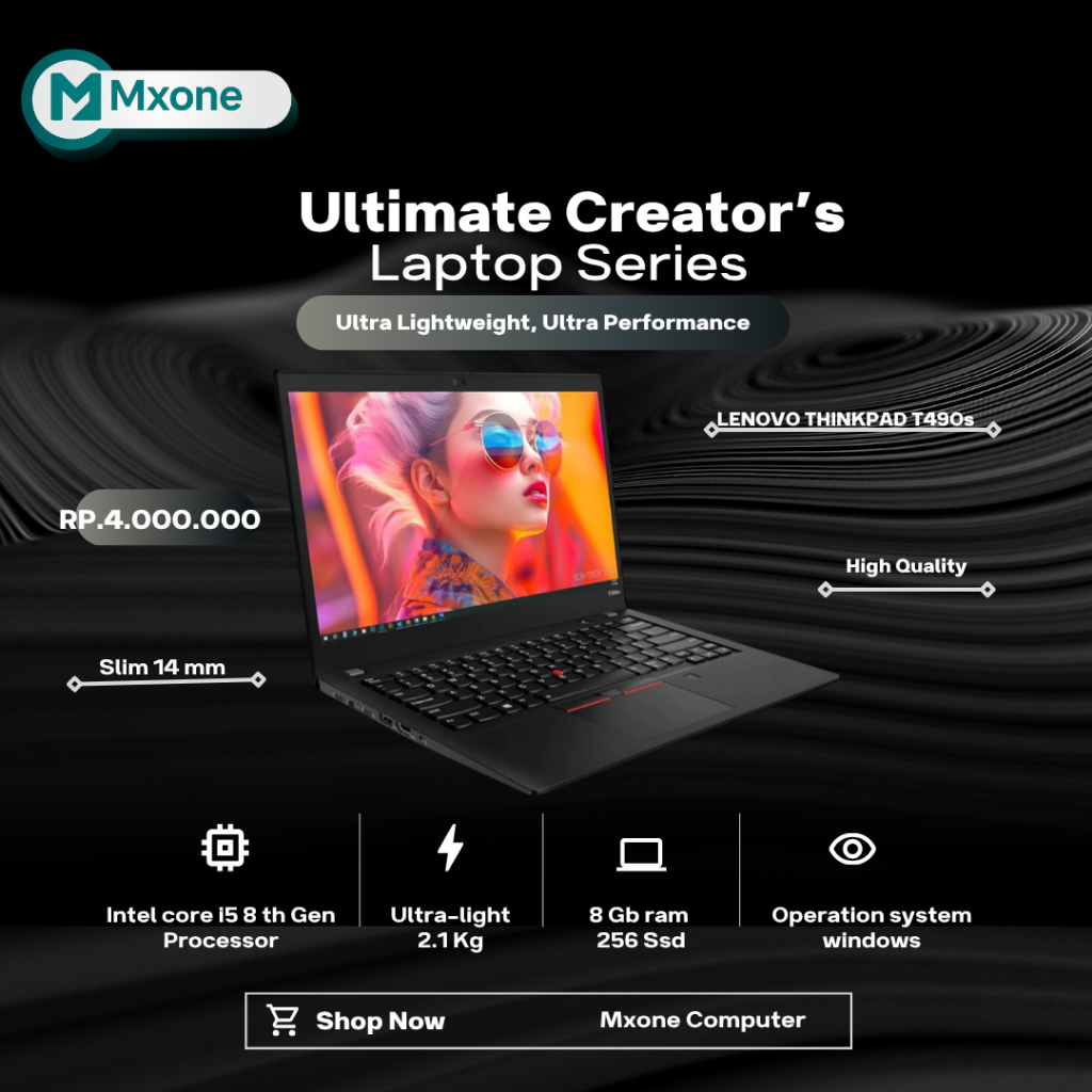 Laptop 14" Lenovo Thinkpad T490s T490  Core i5 Gen 8 SSD - Second Bergaransi | SLIM