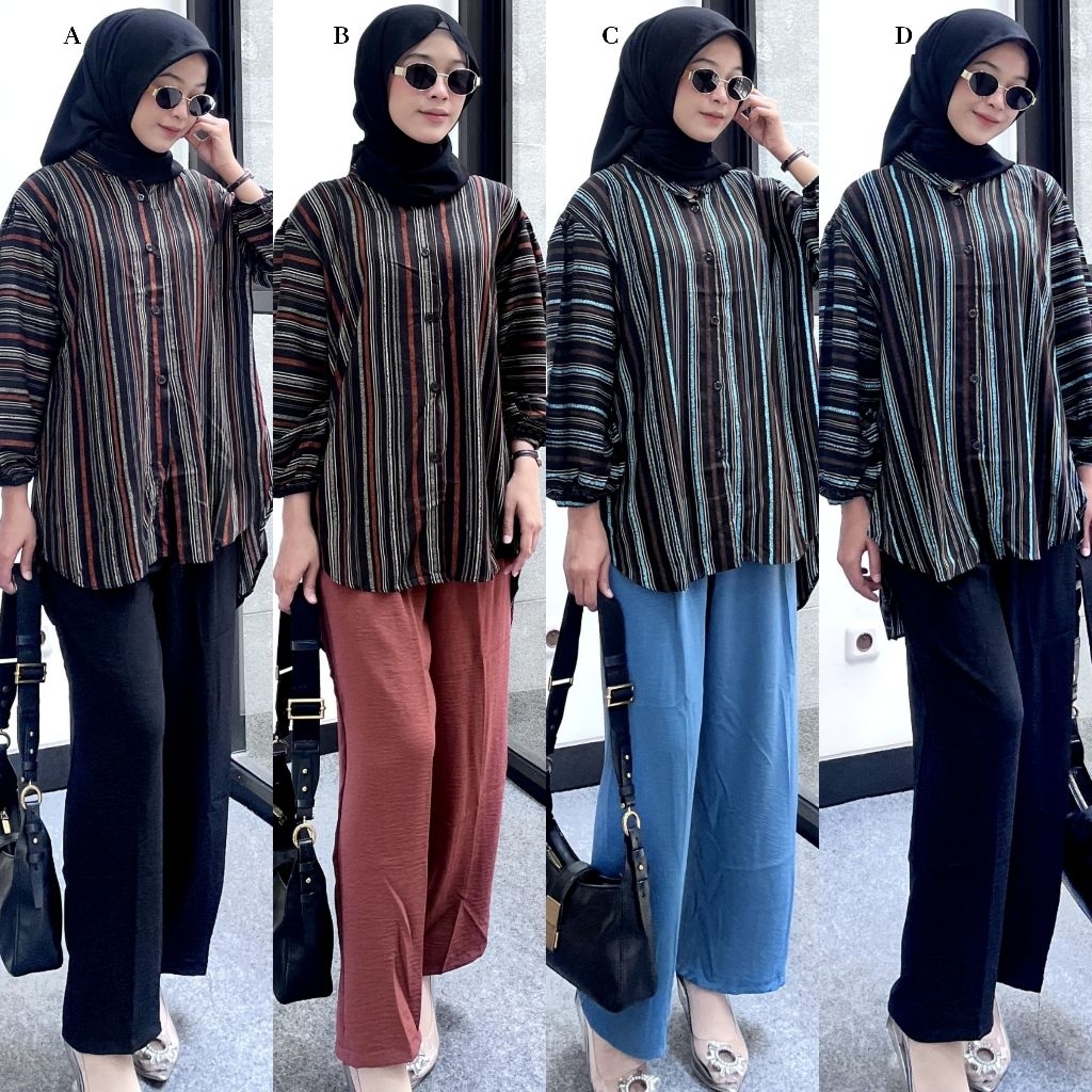 Set Cel Setcel Visyaa Series Setelan Celana Crinkle Atasan Katun Rayon