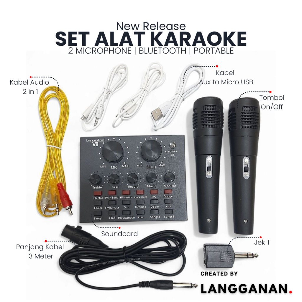Satu Set Alat Karaoke Lengkap Bluetooth Audio USB External Soundcard Broadcast Microphone Biasa digu
