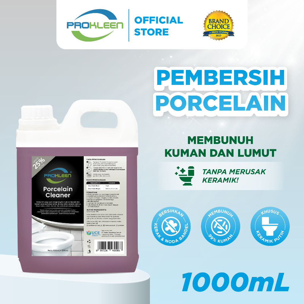 PROKLEEN Porcelain Cleaner Pembersih Keramik Kloset Wastafel Kamar Mandi Konsentrat  800mL (+Bonus I