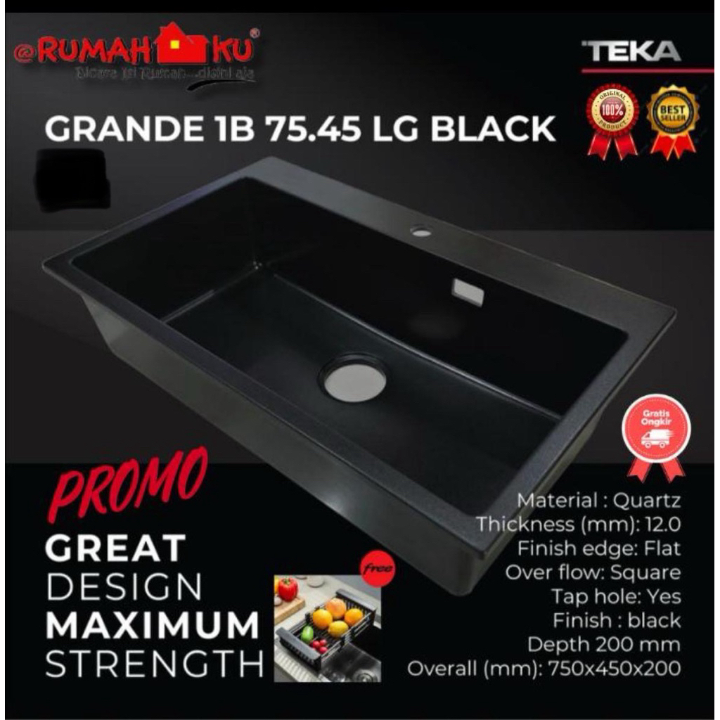 KITCHEN SINK TEKA GRANDE 1B 75.45 LG BLACK - Bak Cuci Piring 1 Lubang