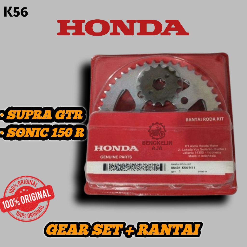 GEAR SET+ RANTAI (K56) SUPRA GTR, SONIC 150R ORIGINAL HONDA