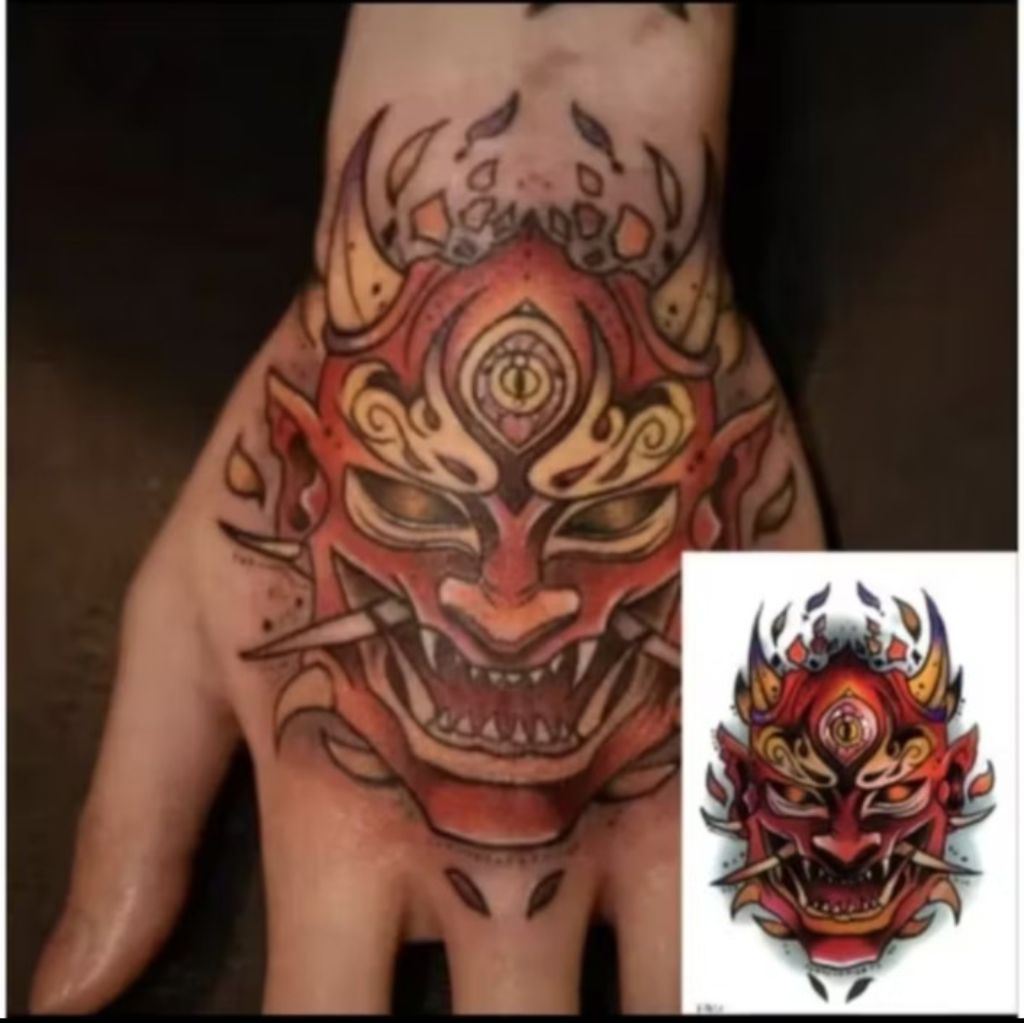 COD | Tatto temporer TOPENG MERAH IBLIS stiker tatto temporary bisa buat lengan tangan paha dan dada