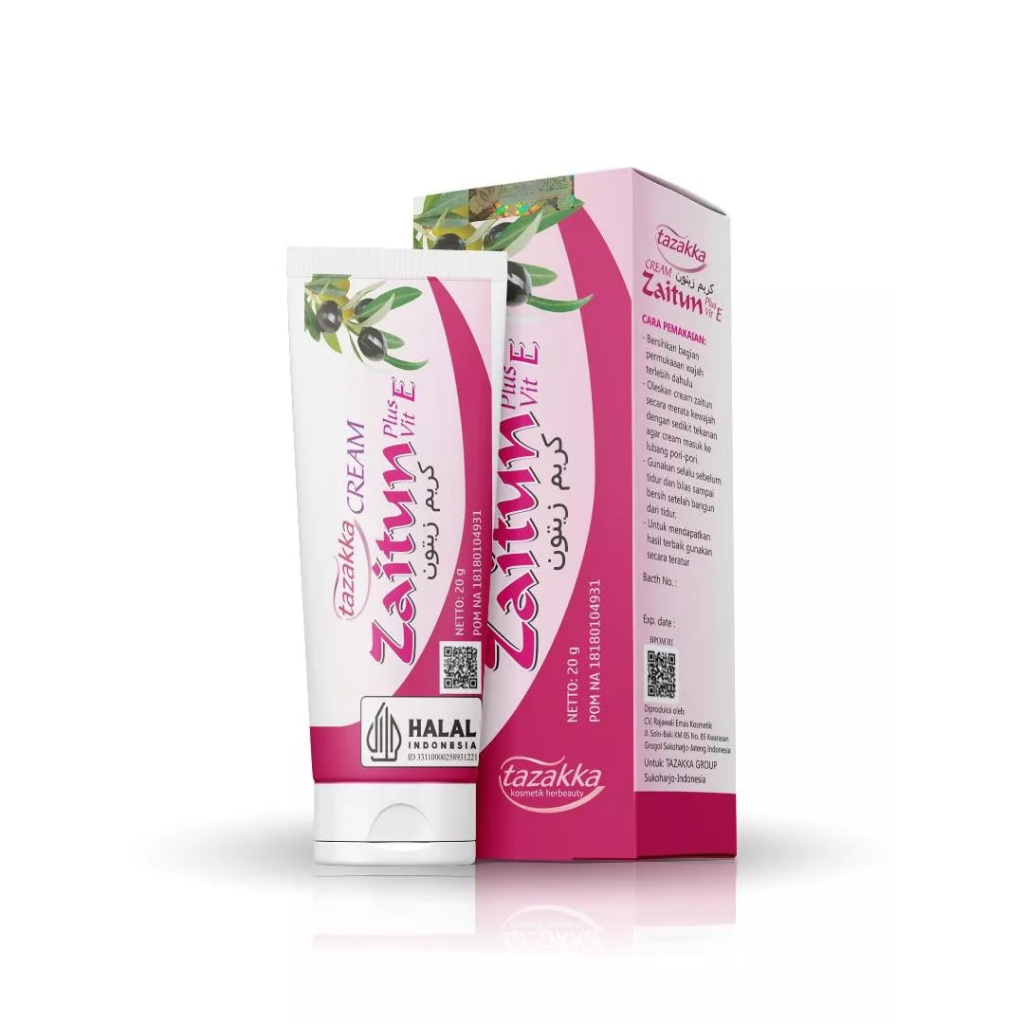 Cream Zaitun Plus Vitamin E Tazakka Memutihkan Wajah Pelembab Kulit kering dan kusam 20 gr BPOM asli