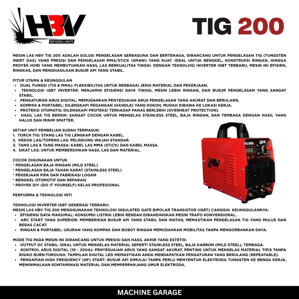 Mesin Las Tig 200 HBV