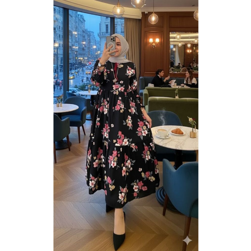 GAMIS MIDI CANTIK VIONA - GAMIS MIDI RUMBAI RAYON - GAMIS MIDI SUSUN TERBARU DEWASA