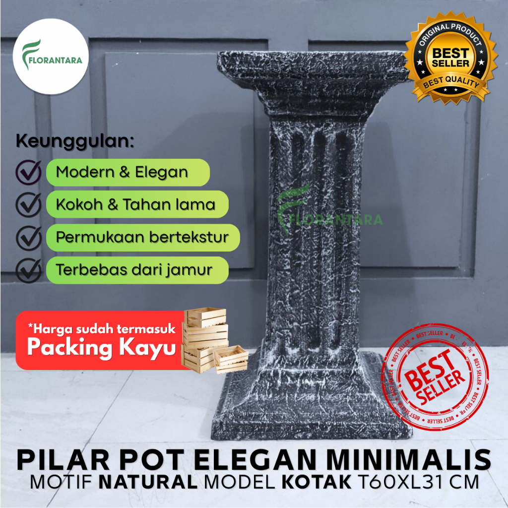 Pilar Pot Bunga Bonsai Pot Teraso Kotak Klasik Natural Tinggi 60cm Pilar Beton Teras Rumah Dekorasi