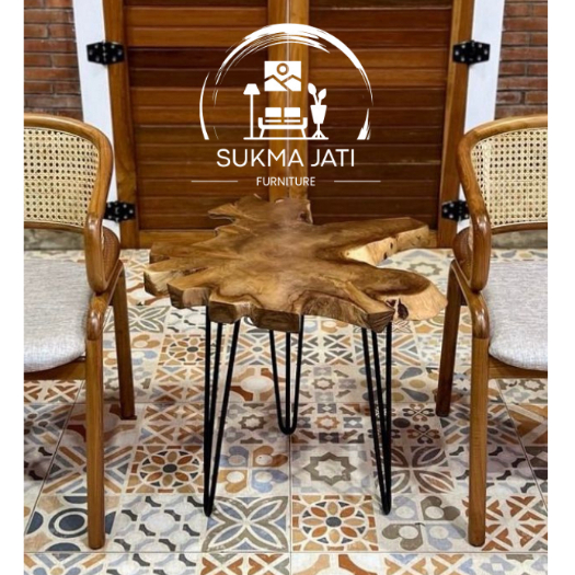 Kursi Teras Minimalis Meja Akar Kombinasi Rattan + Busa elegan Kayu jati Grade A Solid