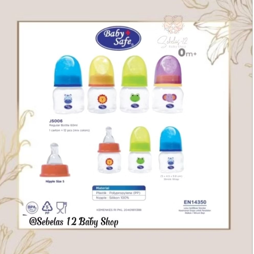 BABY SAFE Botol Susu  Reguler 60ml JS006 / Baby safe Botol Asi Slim Neck Baby Newborn / Botol Susu B