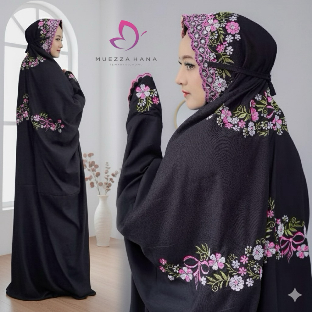 BEST SELLER Mukena Lajuran Polino Hitam Bordir Gold Mewah | Tersedia Warna Biru Pink Ungu | Mukena T